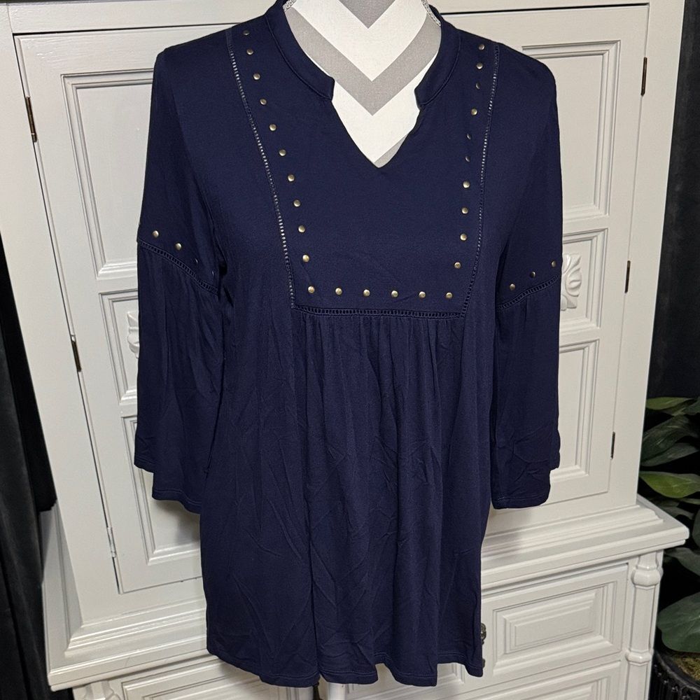 Simply Noelle S/M Women's Navy Studded Top